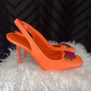 Gianna Bini Orange Jemma Square Toe Jewel Slingback Pumps